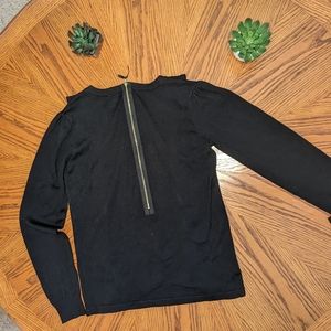 Virginia Taylor Black Silk Ruffle Swiftie Zip Up Back Sweater